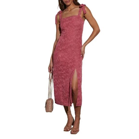 Vici Lisbeth Mauve Pink Tie Strap Slit Midi Dress Size Large - Picture 1 of 11